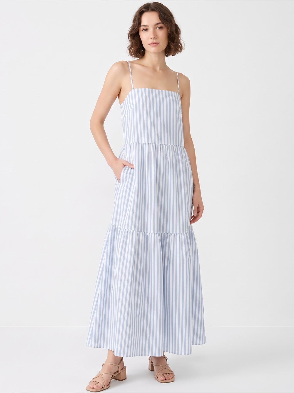 Rag & Bone Leilah Poplin Maxi Dress Blue Stripe Cotton NWT Sz S